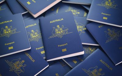 Passports of Australia background. Immigration or travel concept